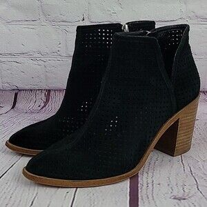 1. STATE Larocka Black Suede Stacked Heel Perforated Ankle Bootie. Size 8 M
